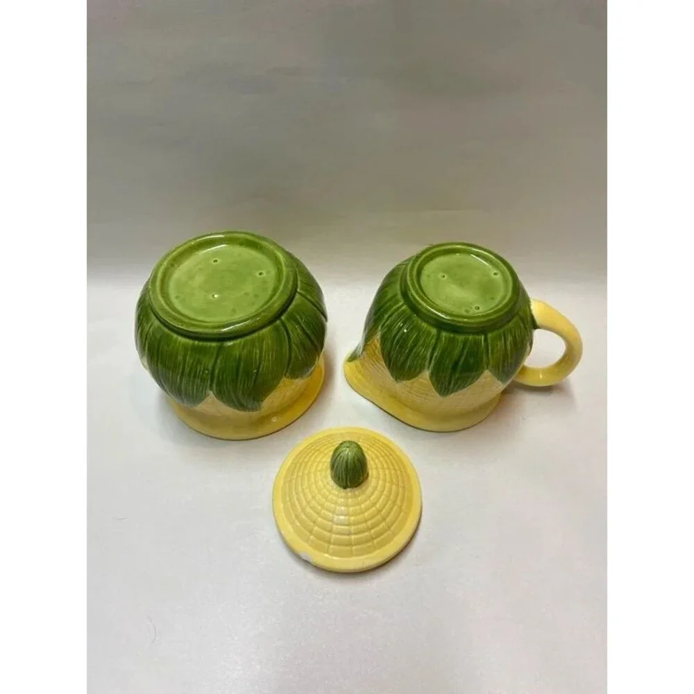 Corn Motif sugar and creamer set some chips